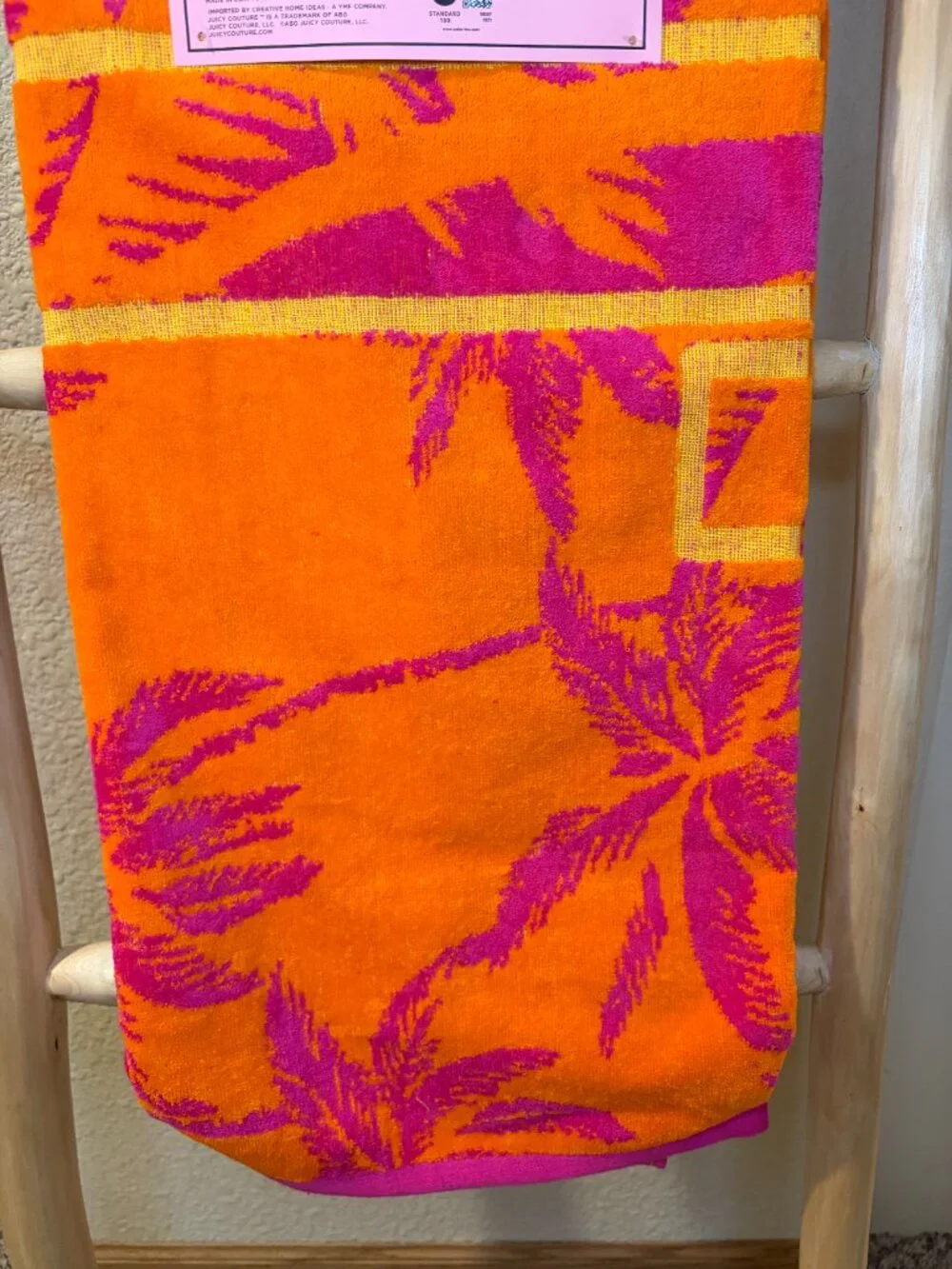 Juicy Couture Palm Tree Beach Towel Pink Orange 36x72 Cotton NWT